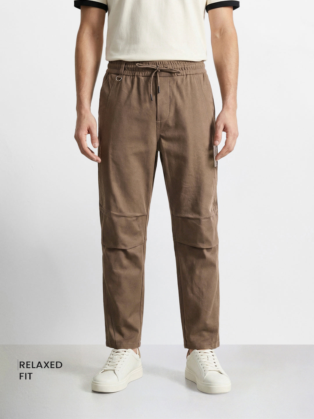 Men's Khaki Relaxed Fit Solid Utility Joggers