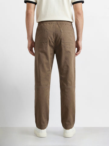 Men's Khaki Relaxed Fit Solid Utility Joggers