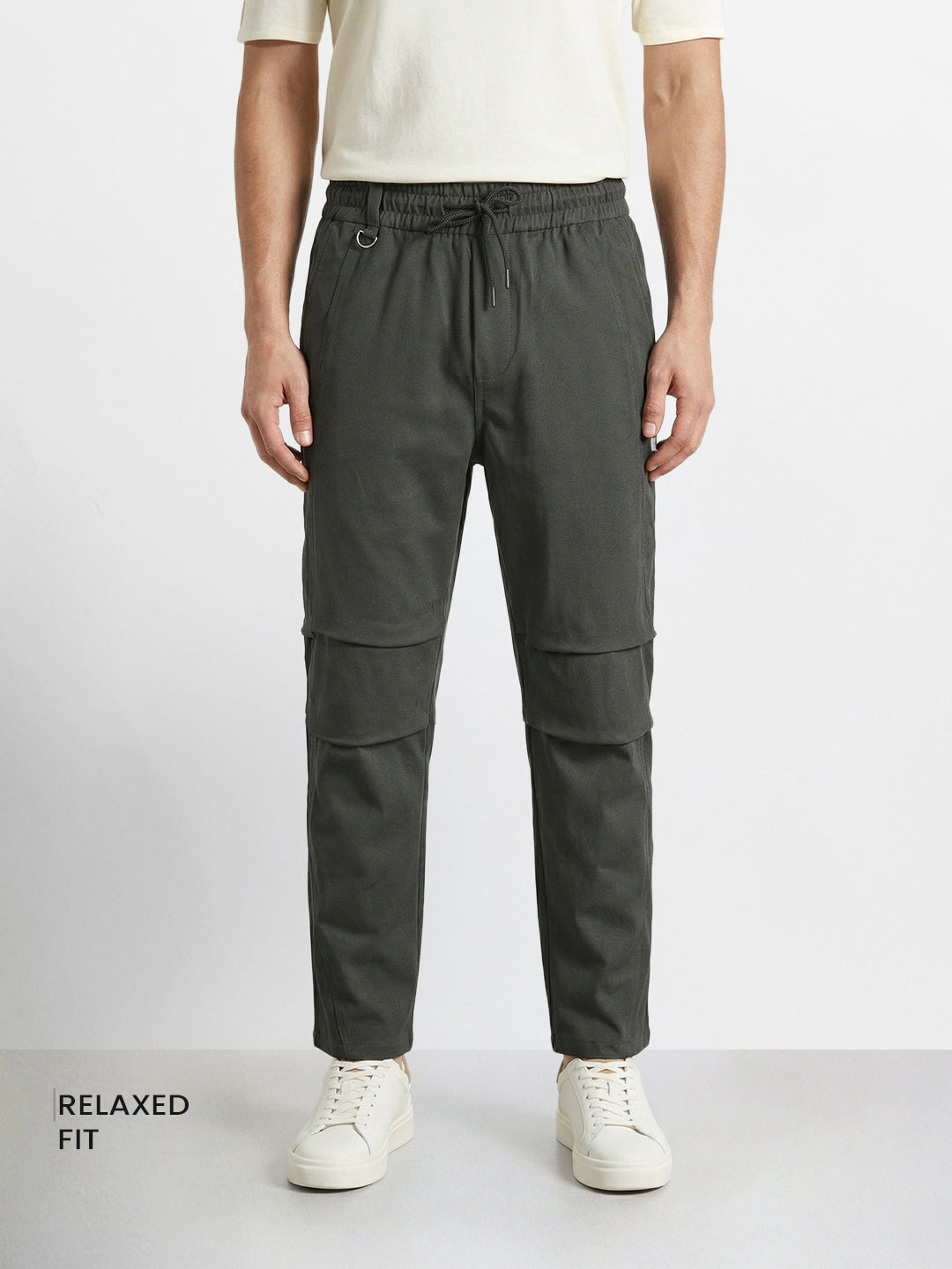 Men's Green Relaxed Fit Solid Utility Joggers