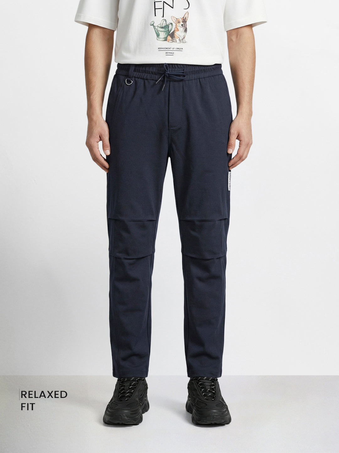 Men's Blue Relaxed Fit Solid Utility Joggers