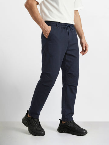 Men's Blue Relaxed Fit Solid Utility Joggers