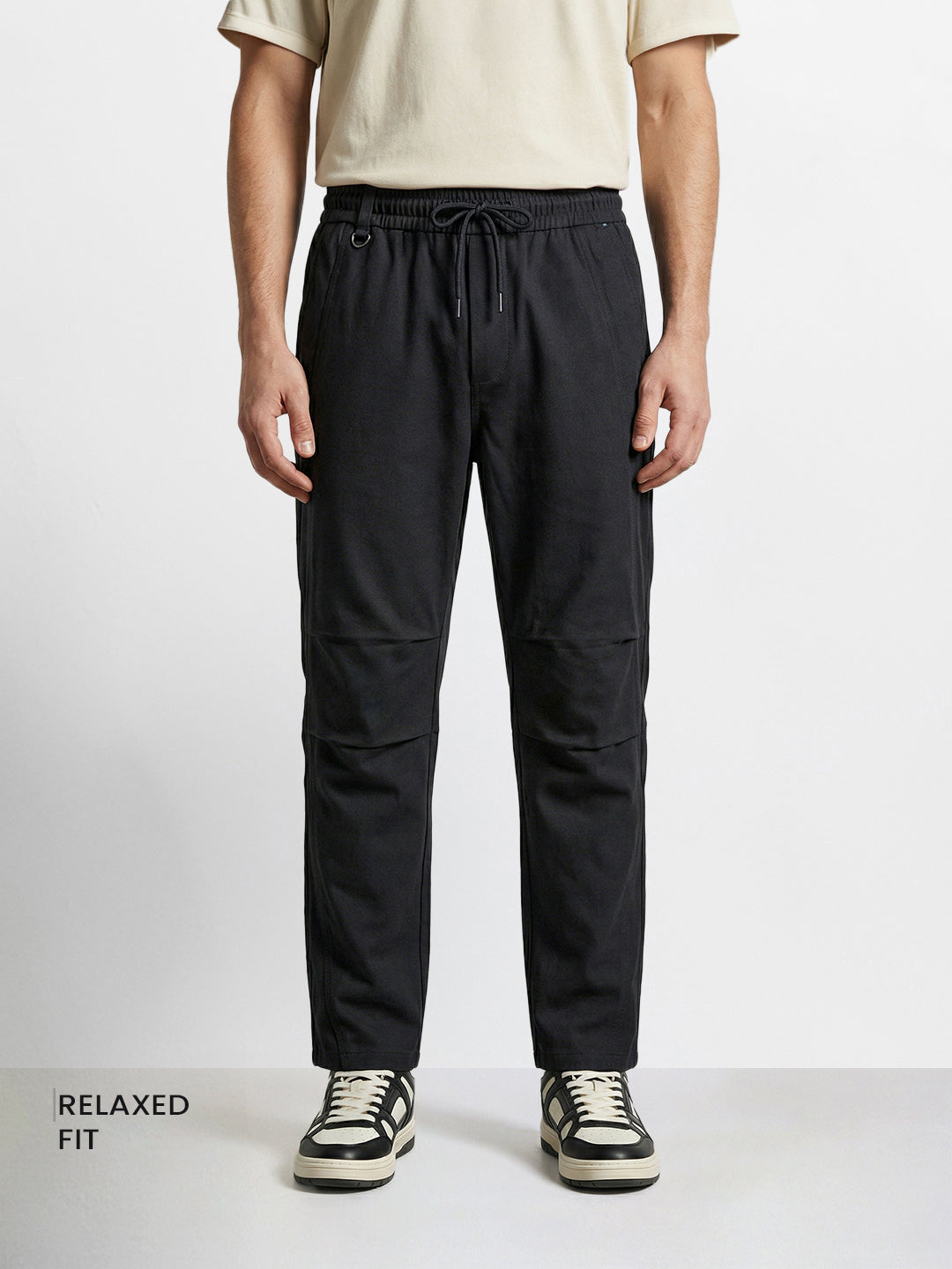 Men's Black Relaxed Fit Solid Utility Joggers