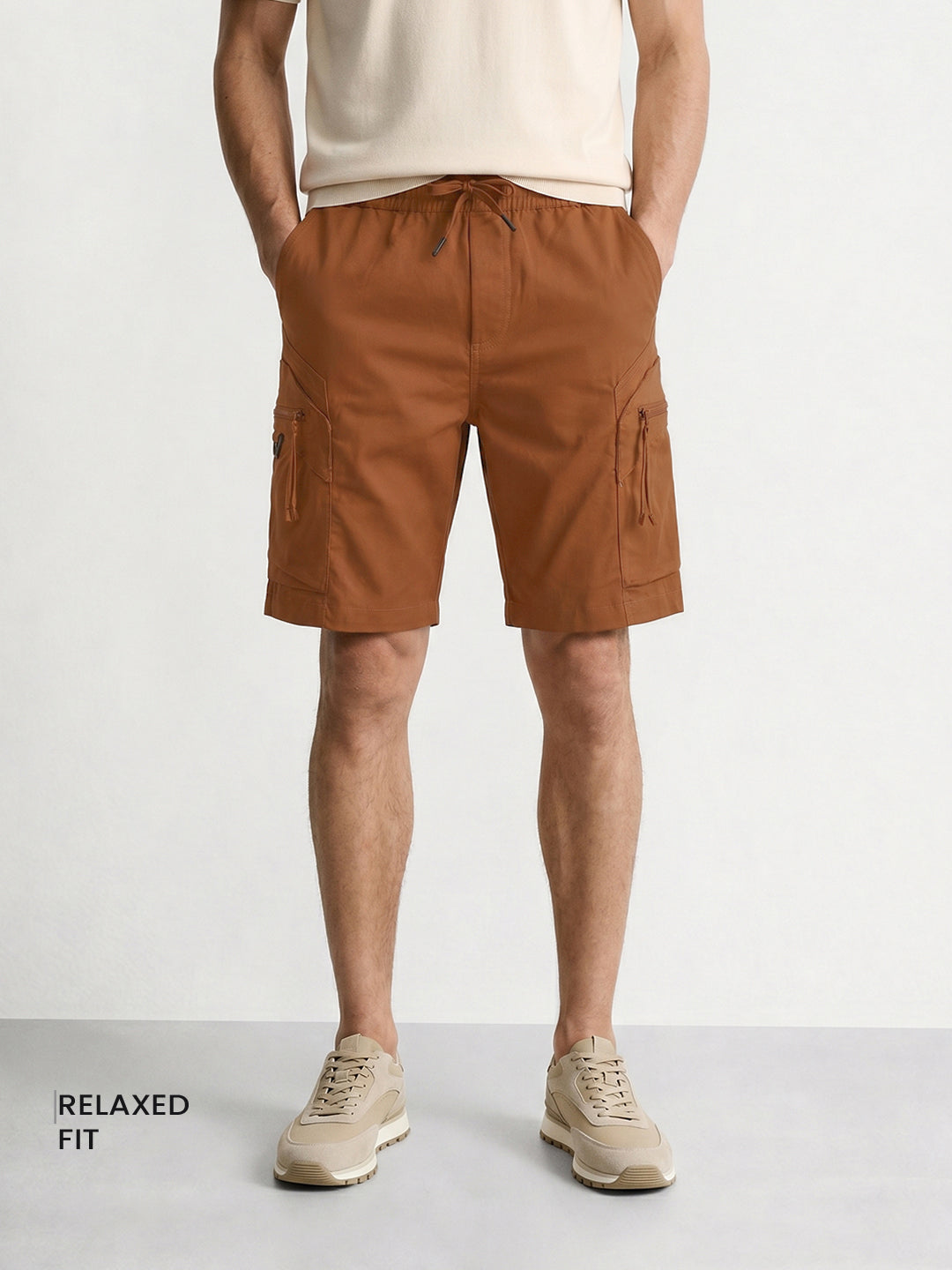 Men's Brown Relaxed Fit Solid Utility Shorts