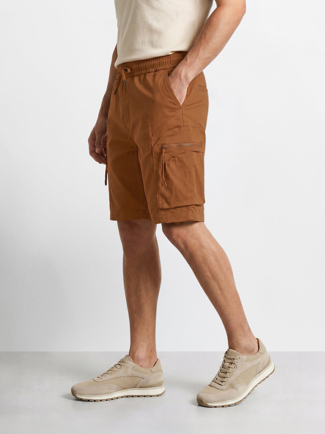 Men's Brown Relaxed Fit Solid Utility Shorts
