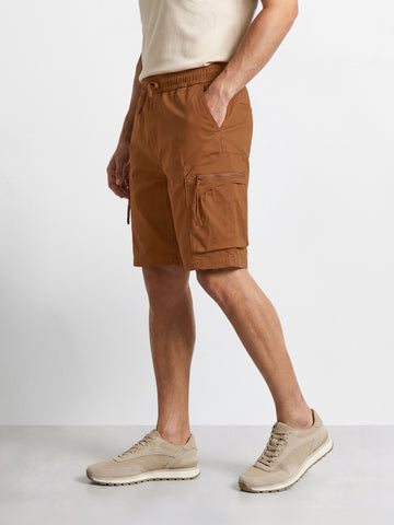 Men's Brown Relaxed Fit Solid Utility Shorts