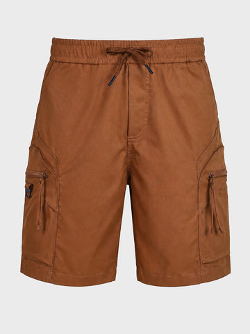 Men's Brown Relaxed Fit Solid Utility Shorts