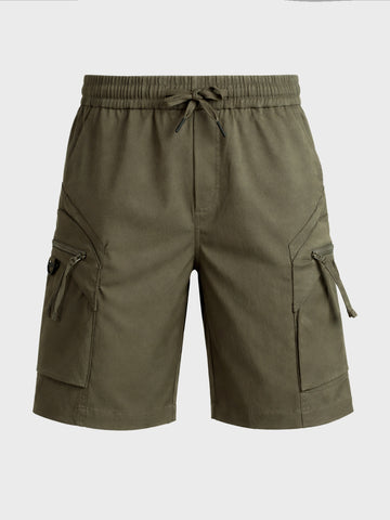 Men's Green Relaxed Fit Solid Utility Shorts