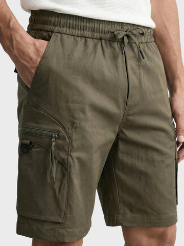 Men's Green Relaxed Fit Solid Utility Shorts
