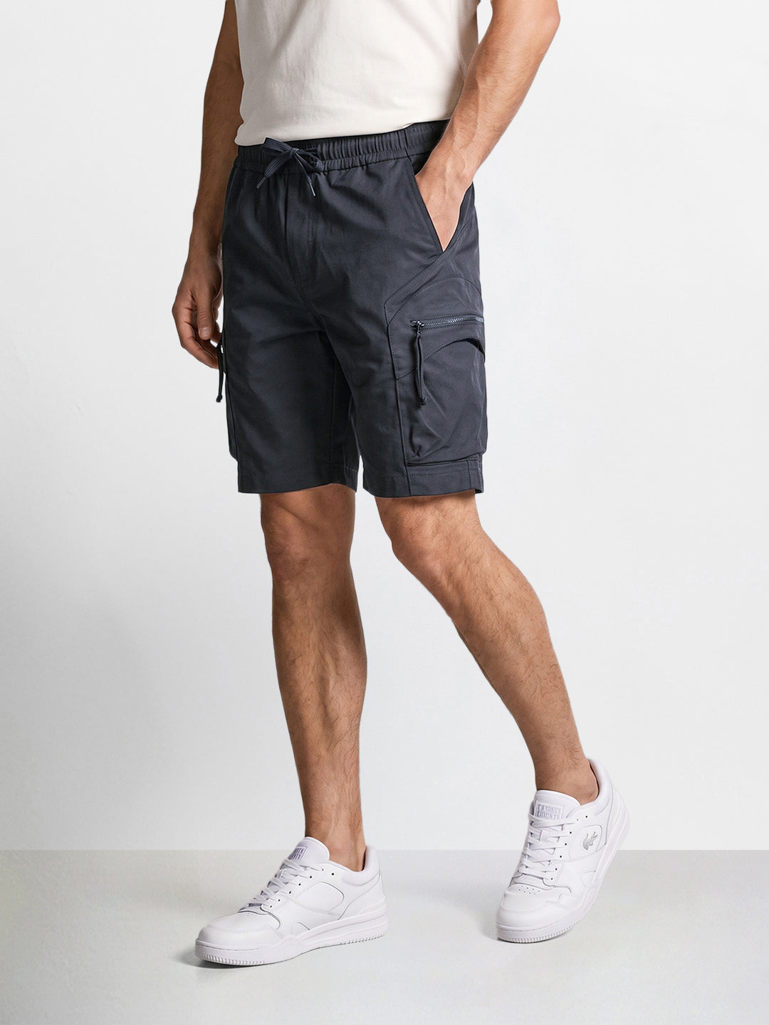 Men's Grey Relaxed Fit Solid Utility Shorts