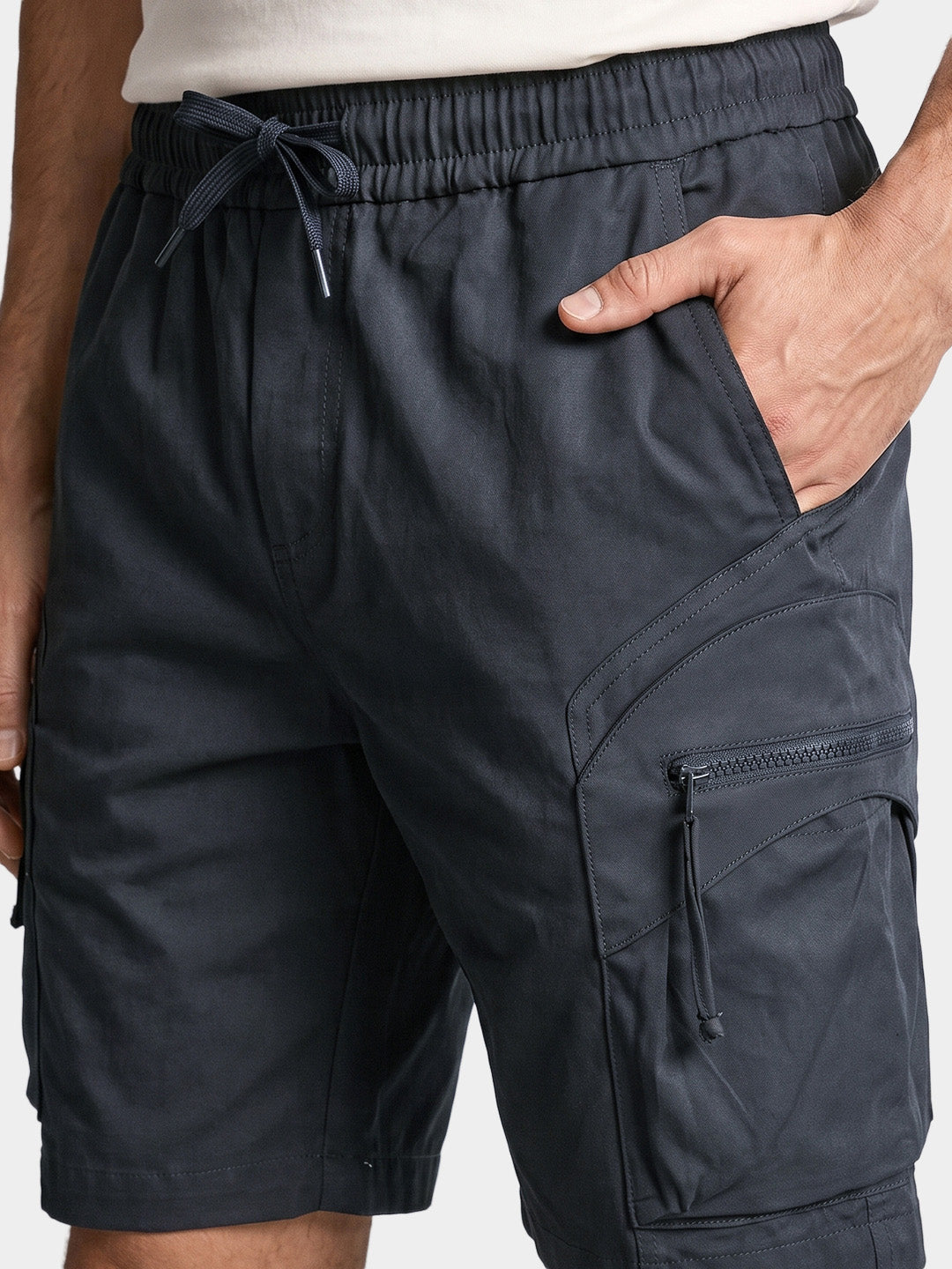 Men's Grey Relaxed Fit Solid Utility Shorts