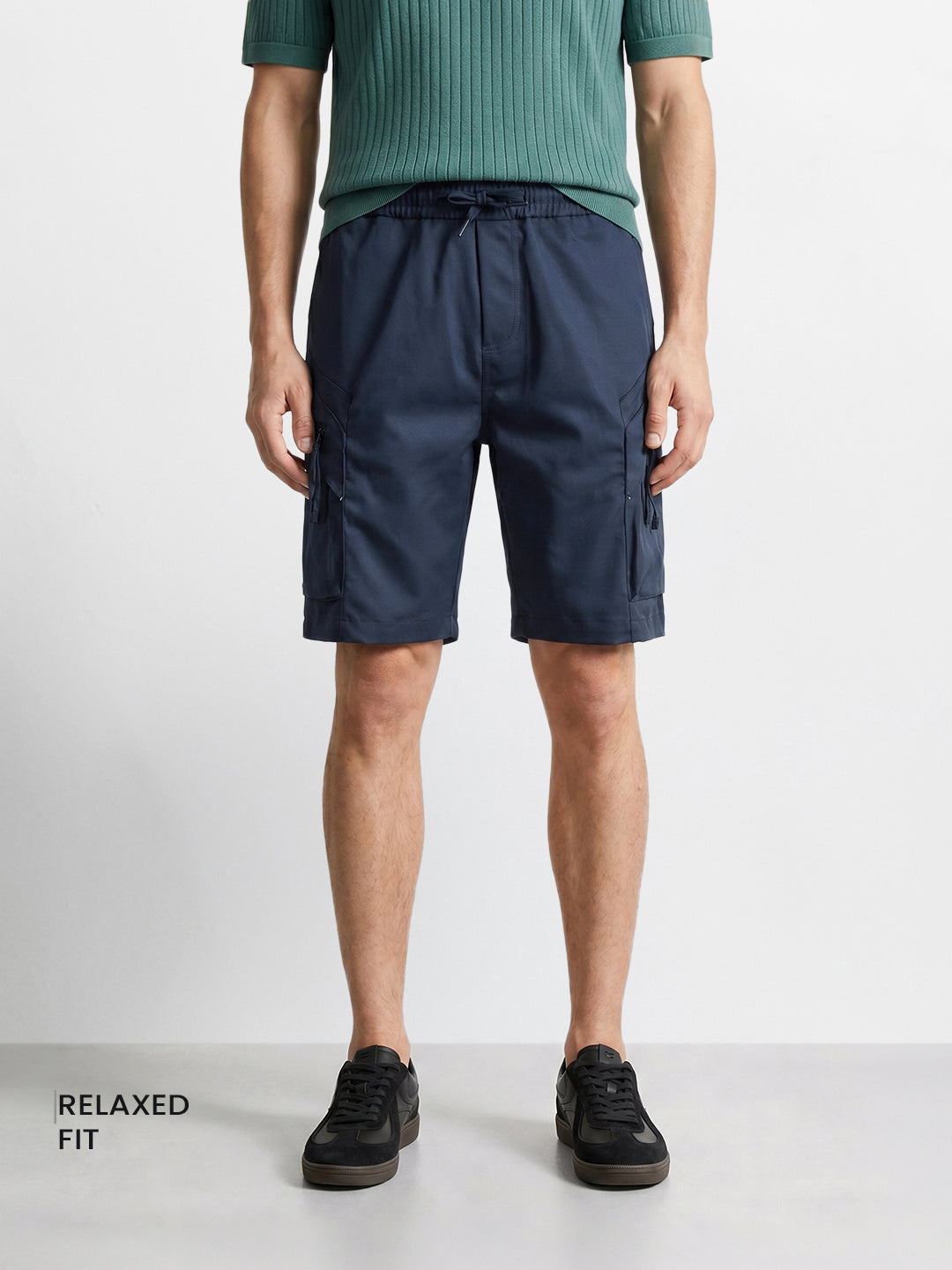 Men's Navy Blue Relaxed Fit Solid Utility Shorts