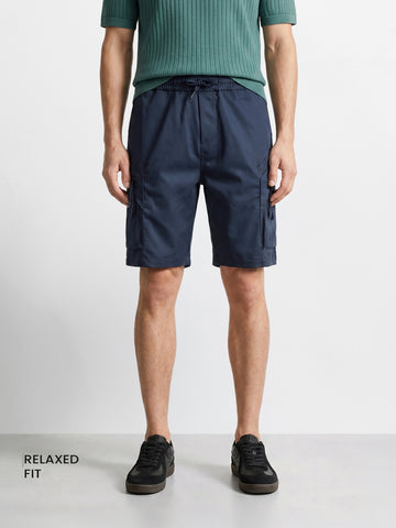 Men's Navy Blue Relaxed Fit Solid Utility Shorts