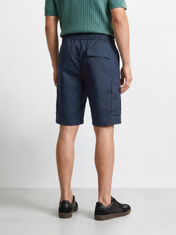Men's Navy Blue Relaxed Fit Solid Utility Shorts
