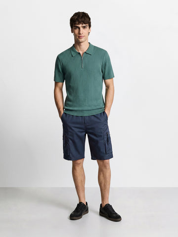 Men's Navy Blue Relaxed Fit Solid Utility Shorts