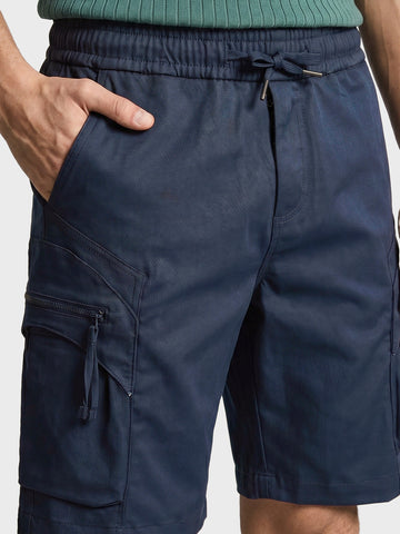 Men's Navy Blue Relaxed Fit Solid Utility Shorts