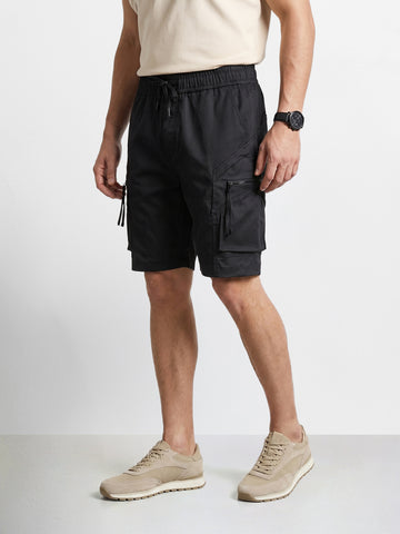 Men's Black Relaxed Fit Solid Utility Shorts