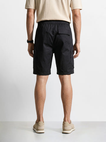 Men's Black Relaxed Fit Solid Utility Shorts