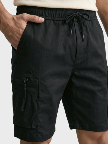 Men's Black Relaxed Fit Solid Utility Shorts