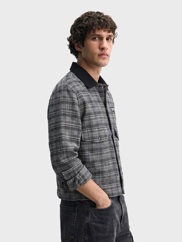 Men's Silver Relaxed Fit Checkered  Casual Jacket