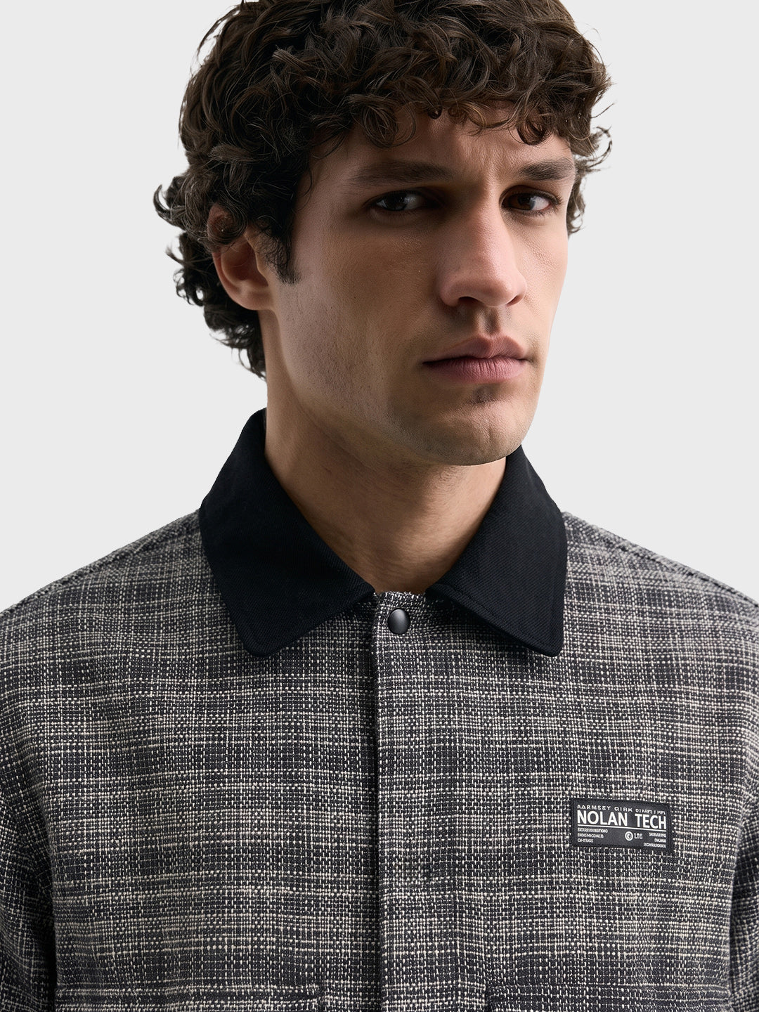 Men's Silver Relaxed Fit Checkered  Casual Jacket