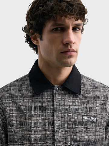 Men's Silver Relaxed Fit Checkered  Casual Jacket