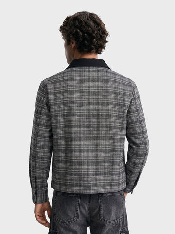 Men's Silver Relaxed Fit Checkered  Casual Jacket