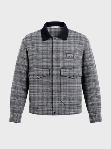 Men's Silver Relaxed Fit Checkered  Casual Jacket