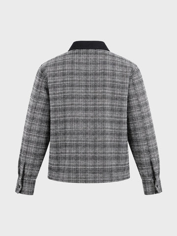 Men's Silver Relaxed Fit Checkered  Casual Jacket