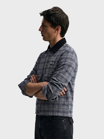 Men's Black Relaxed Fit Checkered  Casual Jacket