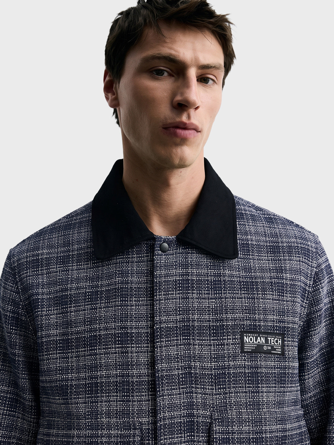 Men's Black Relaxed Fit Checkered  Casual Jacket