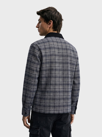 Men's Black Relaxed Fit Checkered  Casual Jacket