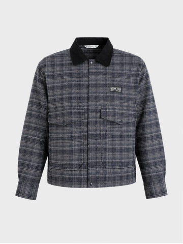 Men's Black Relaxed Fit Checkered  Casual Jacket