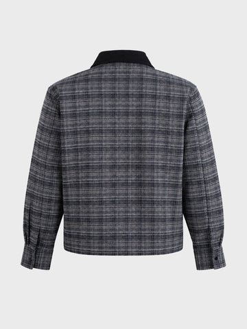 Men's Black Relaxed Fit Checkered  Casual Jacket