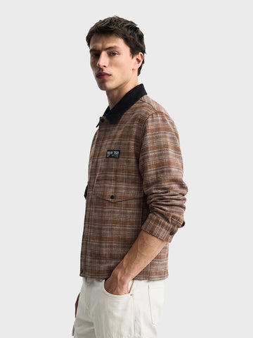 Men's Brown Relaxed Fit Checkered  Casual Jacket