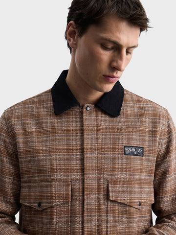 Men's Brown Relaxed Fit Checkered  Casual Jacket