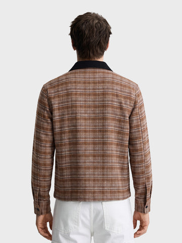 Men's Brown Relaxed Fit Checkered  Casual Jacket
