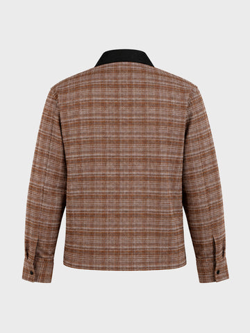 Men's Brown Relaxed Fit Checkered  Casual Jacket