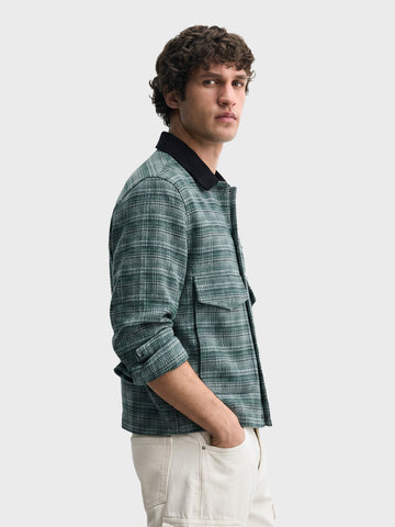 Men's Green Relaxed Fit Checkered  Casual Jacket