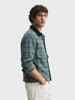 Men's Green Relaxed Fit Checkered  Casual Jacket