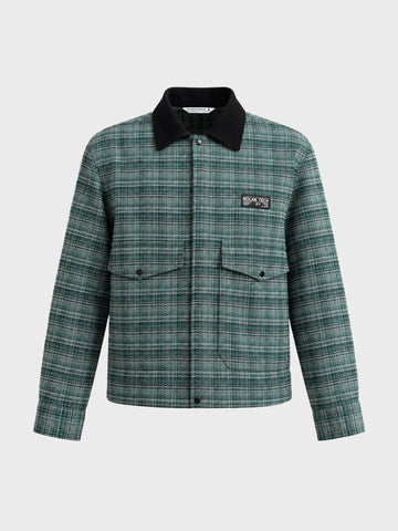 Men's Green Relaxed Fit Checkered  Casual Jacket
