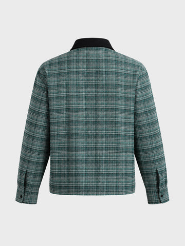Men's Green Relaxed Fit Checkered  Casual Jacket