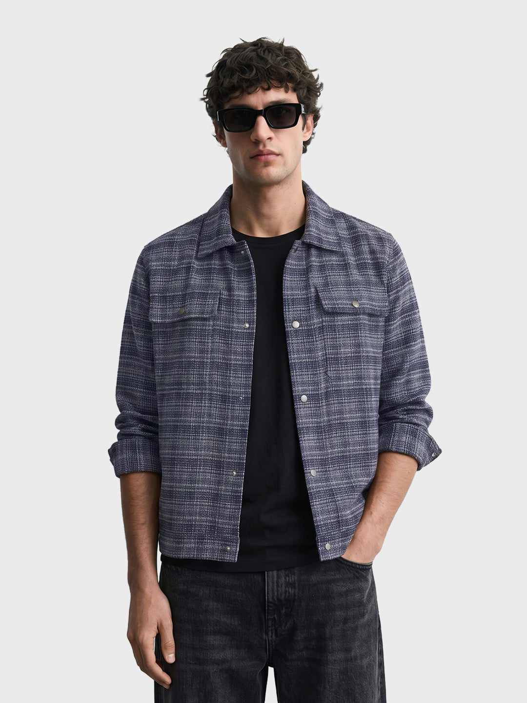 Men's Blue Regular Fit Graphic Printed Retro Wear Jacket