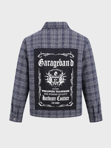 Men's Black Regular Fit Graphic Printed Retro Wear Jacket