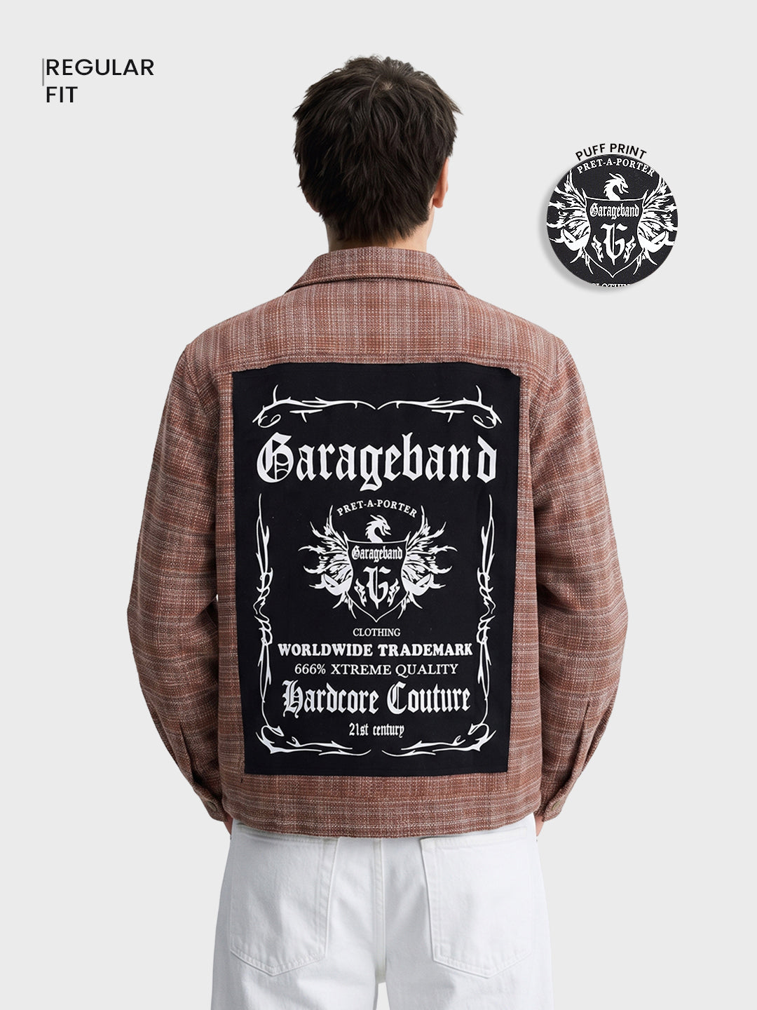 Men's Brown Regular Fit Graphic Printed Retro Wear Jacket