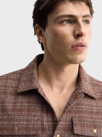 Men's Brown Regular Fit Graphic Printed Retro Wear Jacket