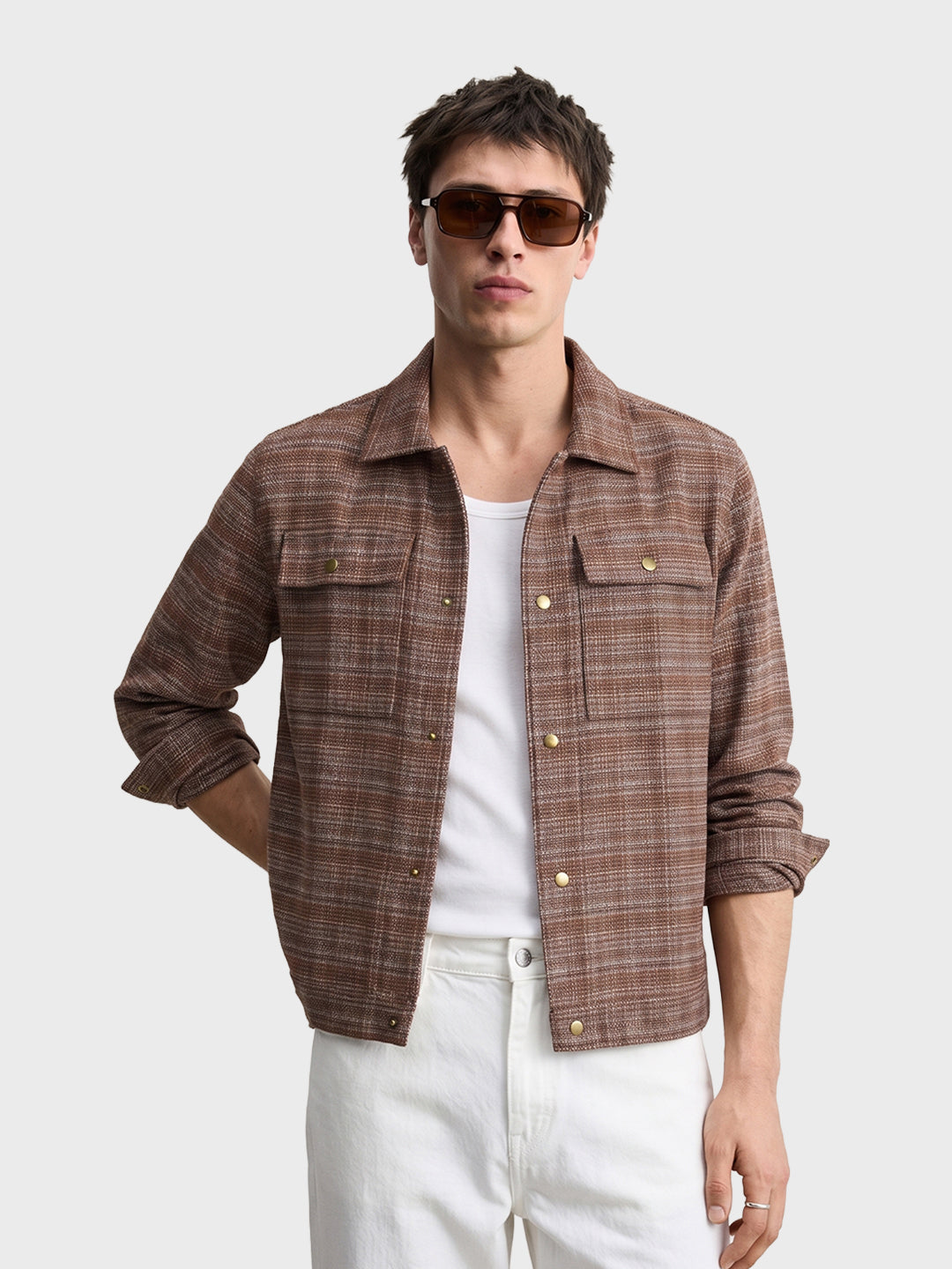 Men's Brown Regular Fit Graphic Printed Retro Wear Jacket