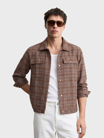 Men's Brown Regular Fit Graphic Printed Retro Wear Jacket