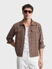 Men's Brown Regular Fit Graphic Printed Retro Wear Jacket