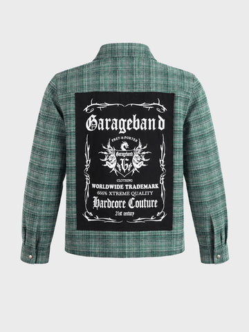 Men's Green Regular Fit Graphic Printed Retro Wear Jacket