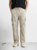 Men's Beige Loose Fit Solid Utility Cargo